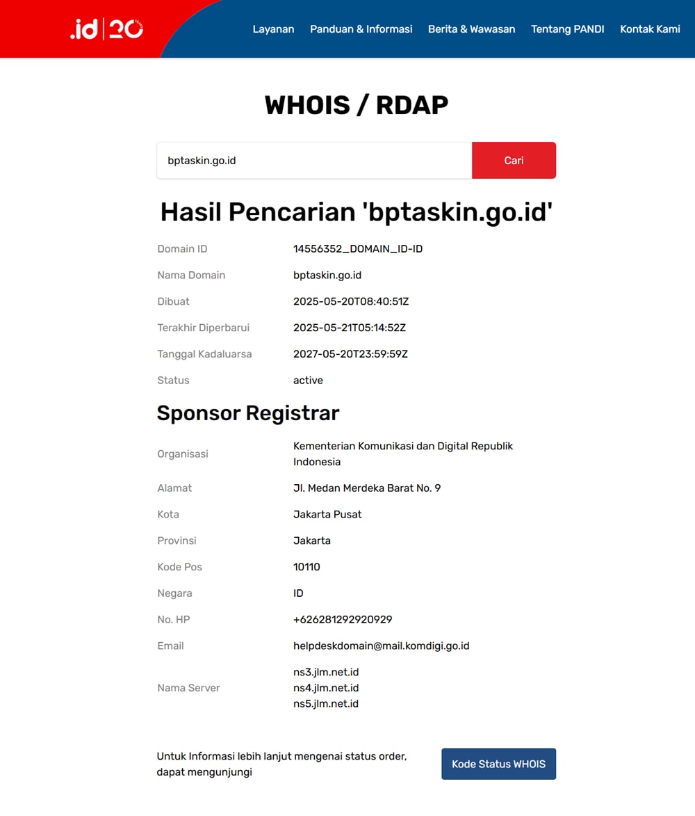 whois pandi bptaskin.go.id